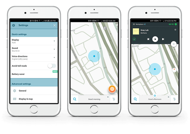Waze App with settings and Spotify access